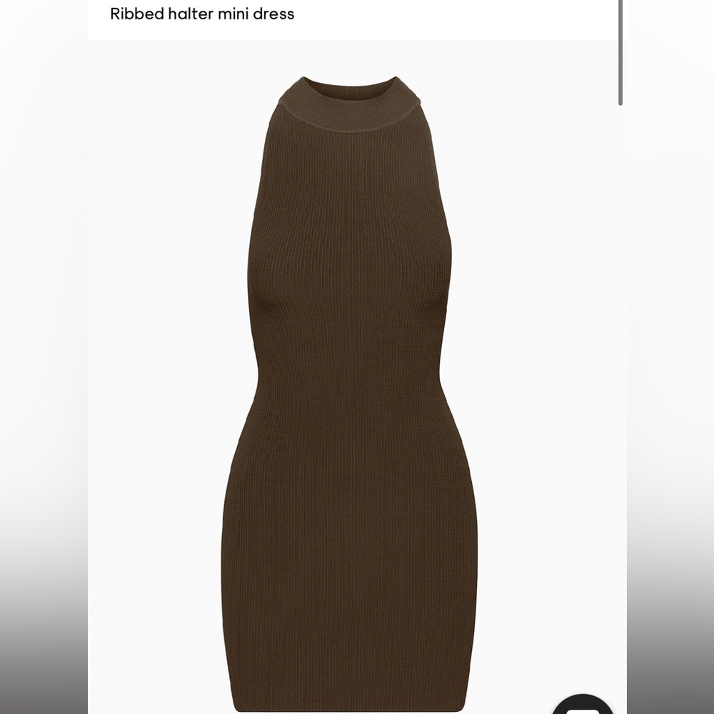 Brown Ribbed Halter Mini Dress Aritzia